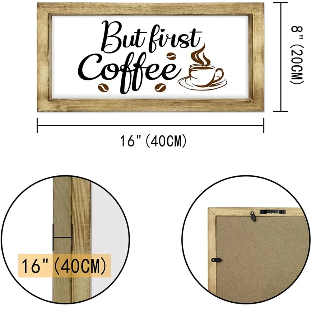 NEW! Pine Wood Coffee Bar Decor Farmhouse Wall Sign Four Interchangeable Sayings